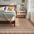 Brise Washable Farmhouse Scalloped Oat Beige Rug Rugs Lahome