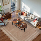 Brise Washable Farmhouse Scalloped Oat Beige Rug Rugs Lahome