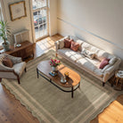 Brise Washable Farmhouse Scalloped Olive Green Rug Rugs Lahome