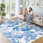 Brume Washable Vintage Toile Tiger Blue Rug Area Rugs Lahome