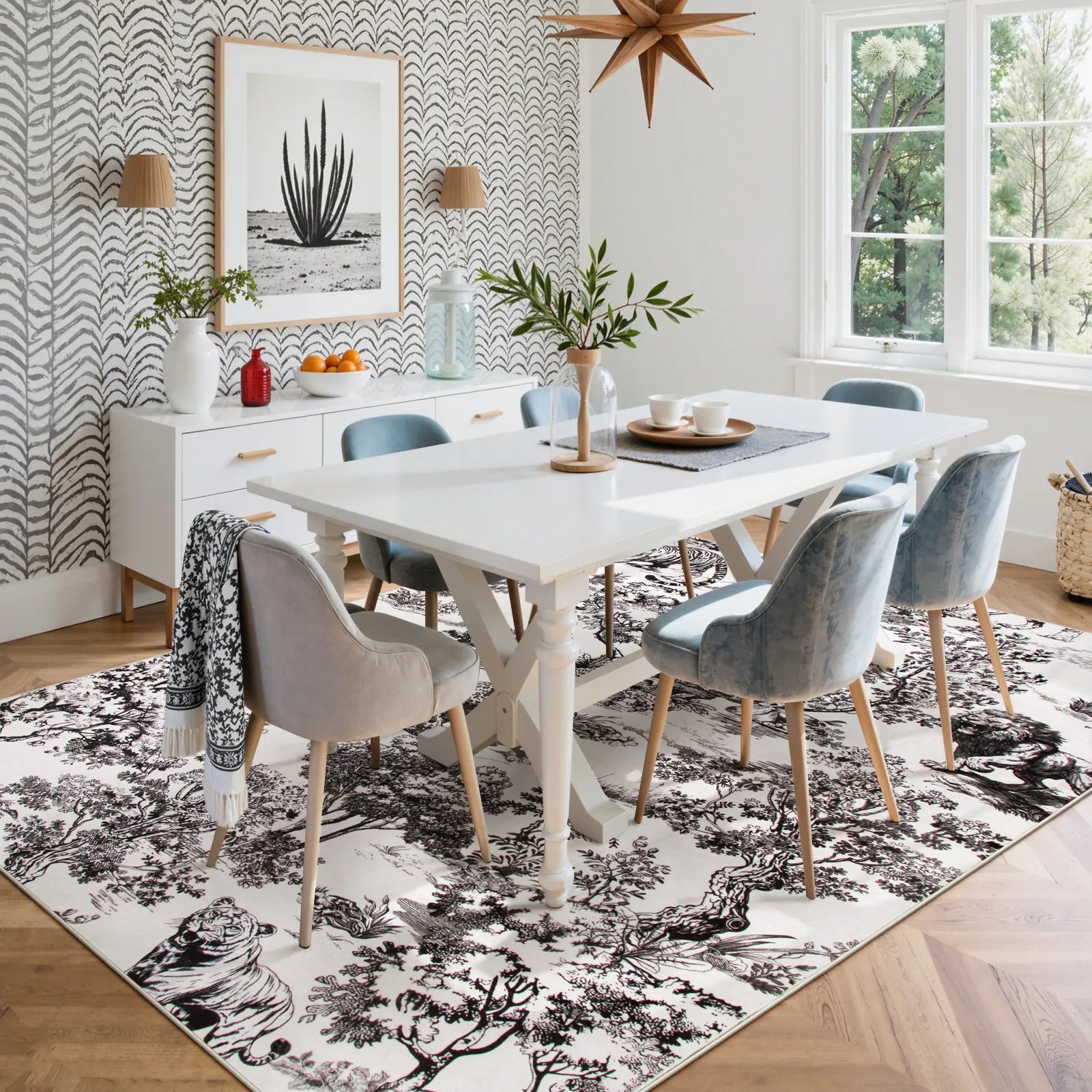 Brume Washable Vintage Toile Tiger Grey Rug Area Rugs Lahome