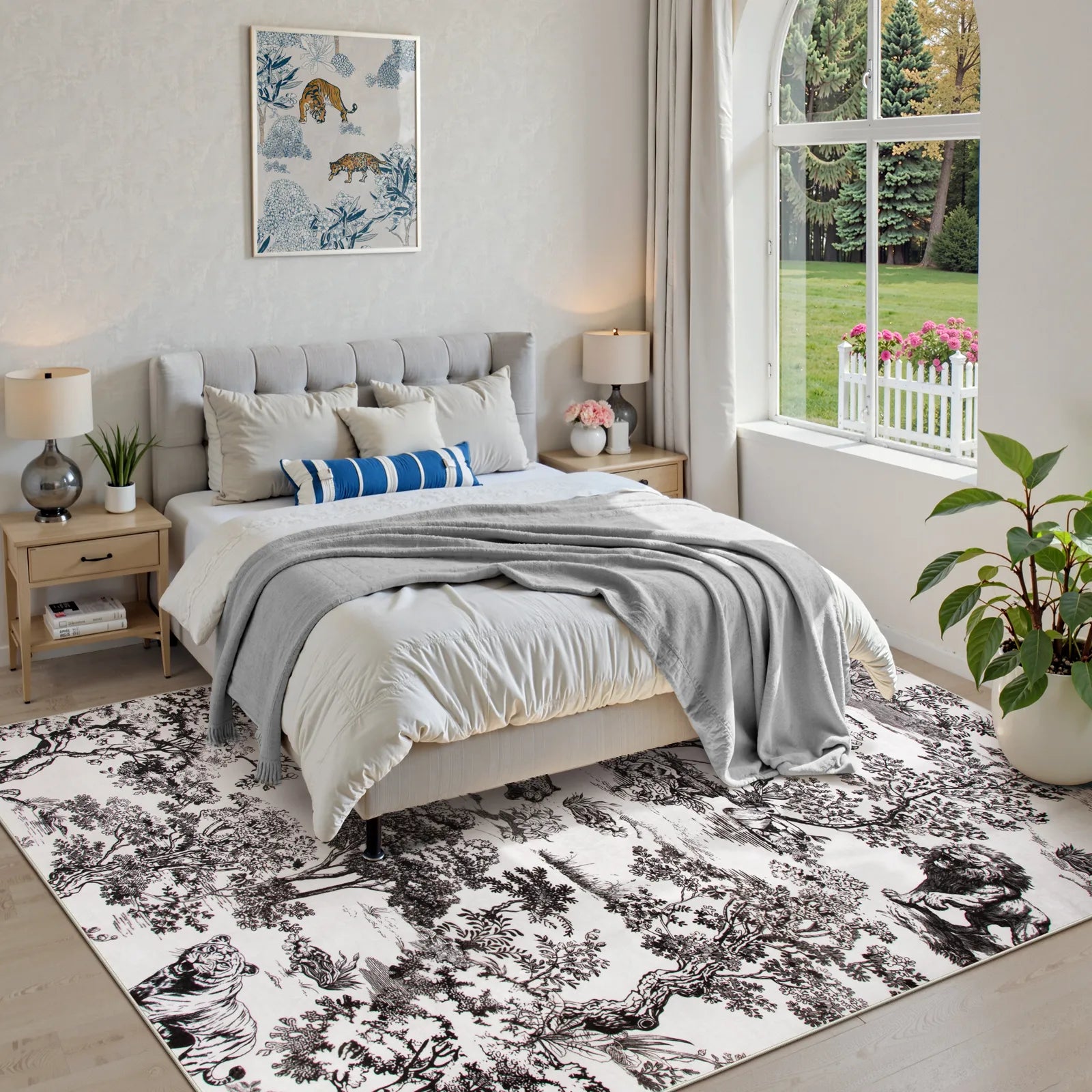 Brume Washable Vintage Toile Tiger Grey Rug Area Rugs Lahome