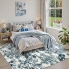 Brume Washable Vintage Toile Tiger Navy Blue Rug Area Rugs Lahome