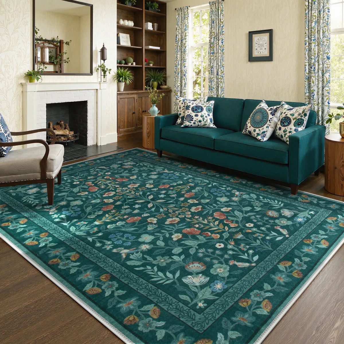 Celeste Washable Vintage Floral Green Area Rug Area Rugs Lahome