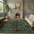 Claude Washable Maximalism Vibrant Blossom Floral Dark Green Rug Area Rugs Lahome 9' x 12'