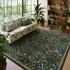 Claude Washable Maximalism Vibrant Blossom Floral Dark Green Rug Area Rugs Lahome 6' x 9'