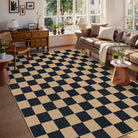 Colette Washable Checkered Easy Jute Black Indoor/Outdoor Rug Easy Jute Area Rug Lahome