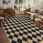 Coline Washable Geometric Checkered Easy Jute Black Indoor/Outdoor Rug Easy Jute Area Rug Lahome