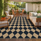 Coline Washable Geometric Checkered Easy Jute Black Indoor/Outdoor Rug Easy Jute Area Rug Lahome 8' x 10'