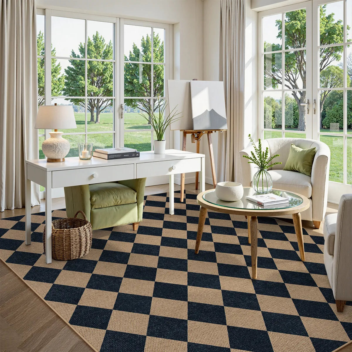 Coline Washable Geometric Checkered Easy Jute Dark Brown Indoor/Outdoor Rug Easy Jute Area Rug Lahome