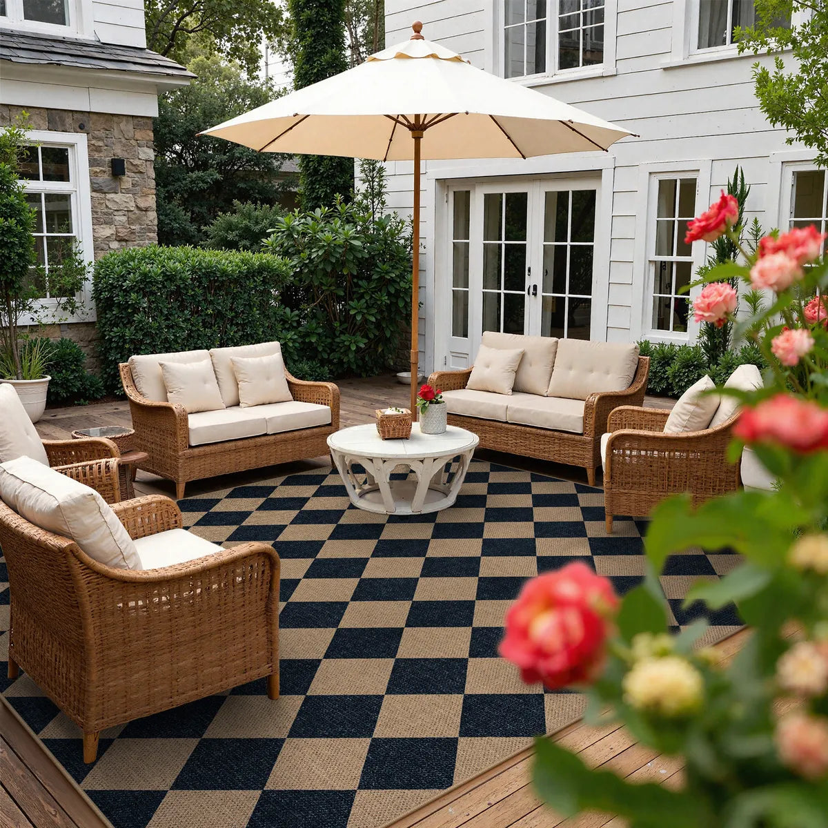 Coline Washable Geometric Checkered Easy Jute Dark Brown Indoor/Outdoor Rug Easy Jute Area Rug Lahome