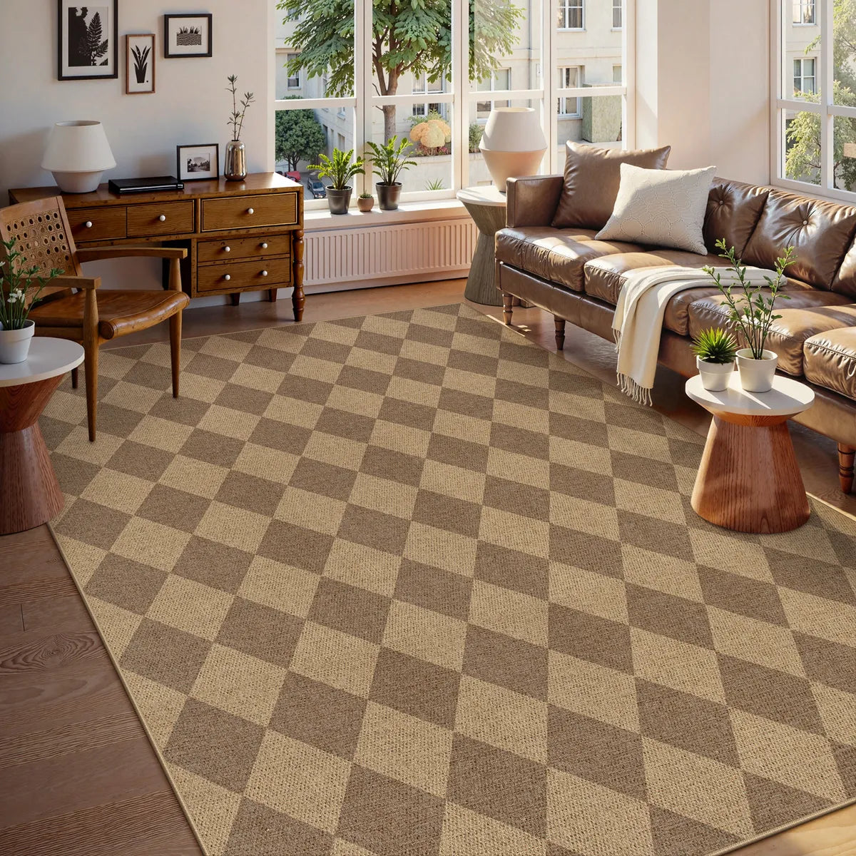 Coline Washable Geometric Checkered Easy Jute Khaki Indoor/Outdoor Rug Easy Jute Area Rug Lahome 8' x 10'