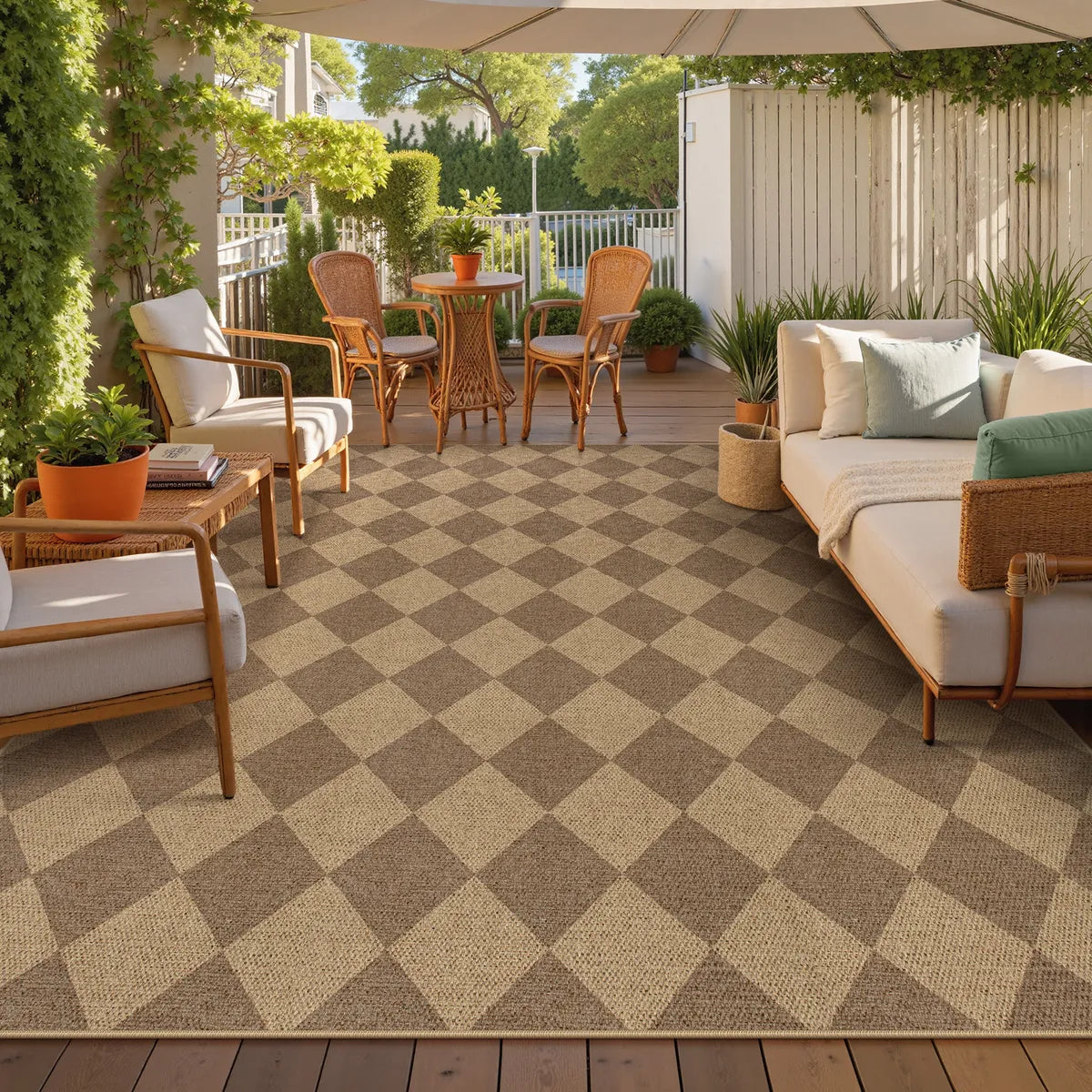 Coline Washable Geometric Checkered Easy Jute Khaki Indoor/Outdoor Rug Easy Jute Area Rug Lahome