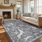 Dorval Washable Vintage Woodland Charcoal Gray Rug Area Rugs Lahome