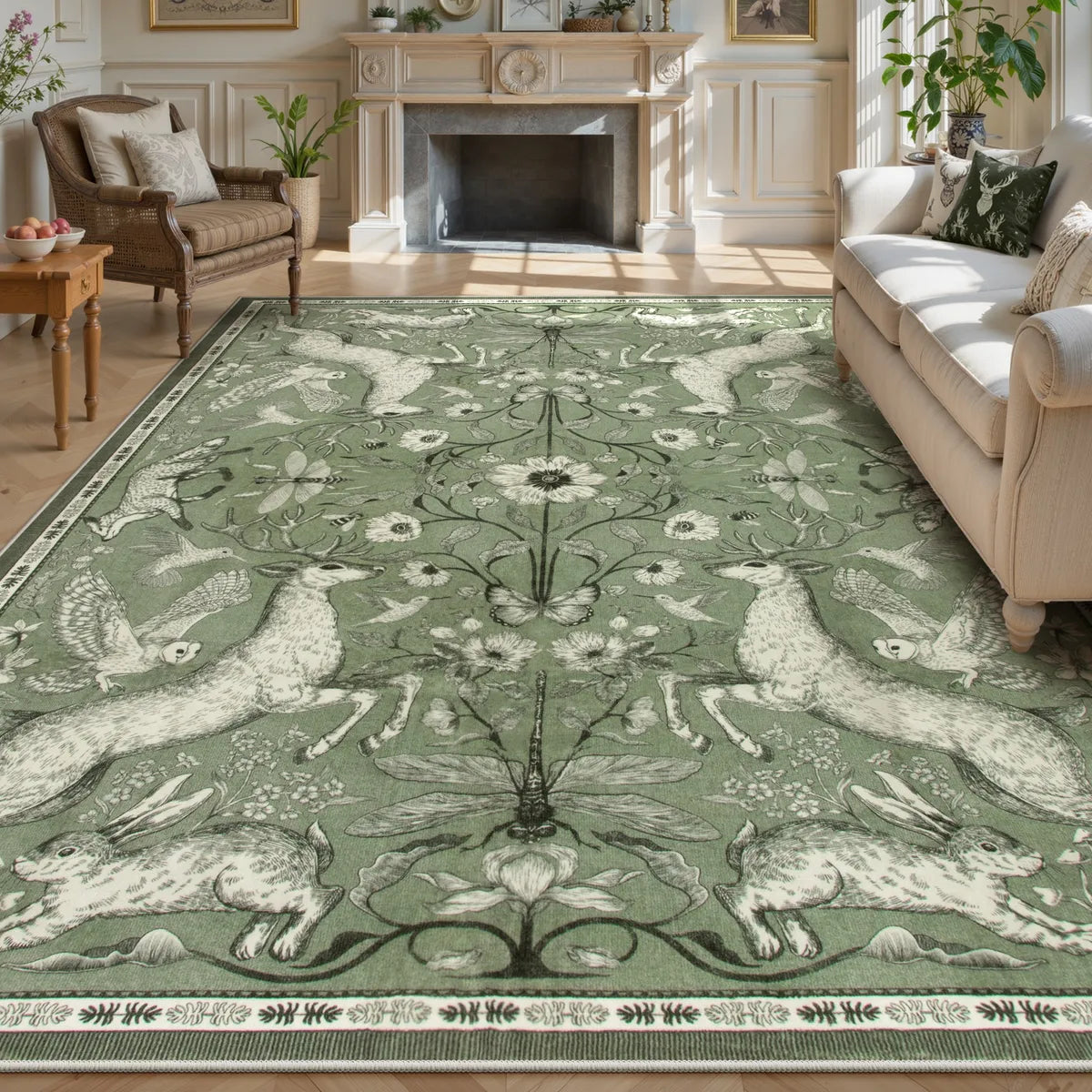 Dorval Washable Vintage Woodland Olive Green Rug Area Rugs Lahome 8' x 10'