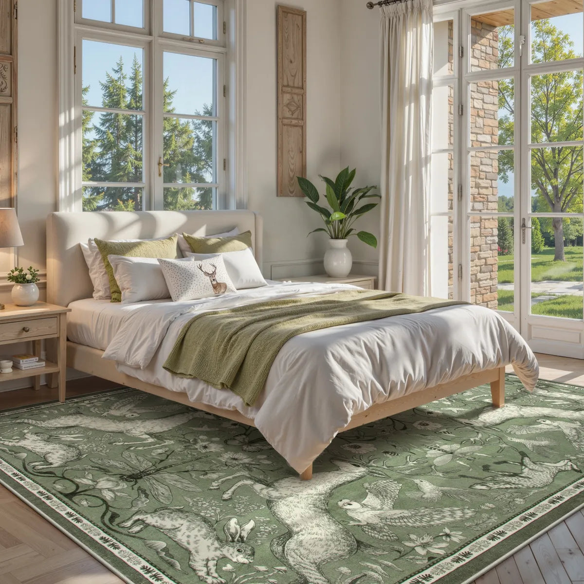 Dorval Washable Vintage Woodland Olive Green Rug Area Rugs Lahome