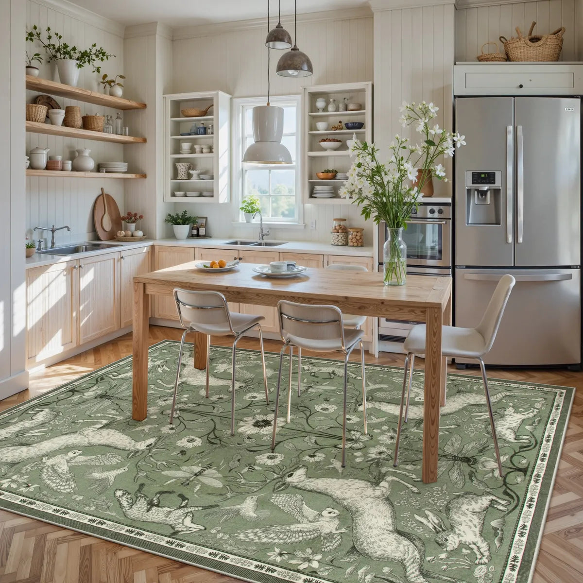 Dorval Washable Vintage Woodland Olive Green Rug Area Rugs Lahome