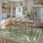 Dorval Washable Vintage Woodland Olive Green Rug Area Rugs Lahome