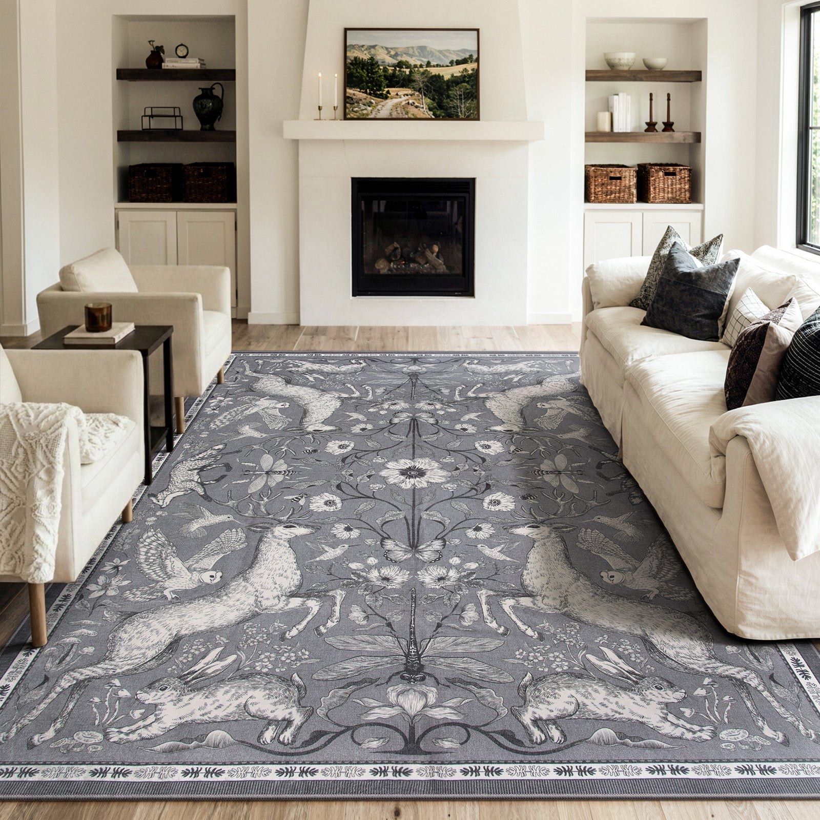 Washable Charcoal Gray Woodland Rug | Dorval Vintage Style - Lahome