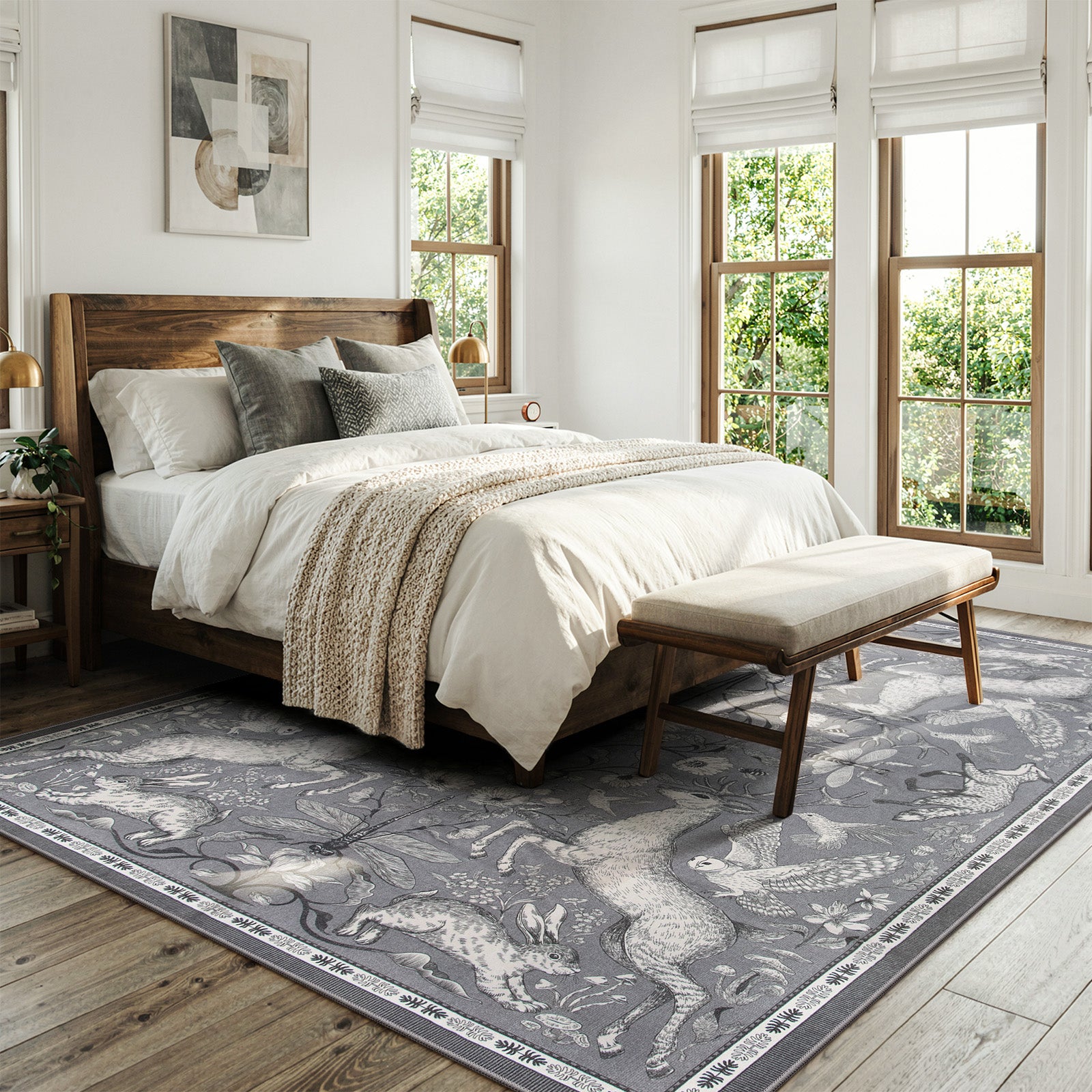 Washable Charcoal Gray Woodland Rug | Dorval Vintage Style - Lahome