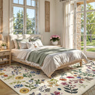 Eclore Washable Boho Botanical Floral Beige Rug Area Rugs Lahome