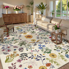 Eclore Washable Boho Botanical Floral Beige Rug Area Rugs Lahome