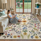 Eclore Washable Boho Botanical Floral Beige Rug Area Rugs Lahome 8' x 10'