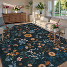 Eclore Washable Boho Botanical Floral Blue Rug Area Rugs Lahome