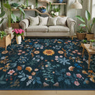 Eclore Washable Boho Botanical Floral Blue Rug Area Rugs Lahome 8' x 10'