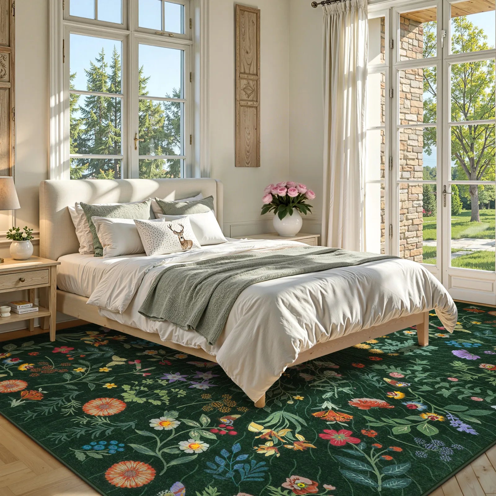 Eclore Washable Boho Botanical Floral Green Rug Area Rugs Lahome
