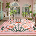 Eira Washable Vintage Floral Medallion Pink Rug Rugs Lahome