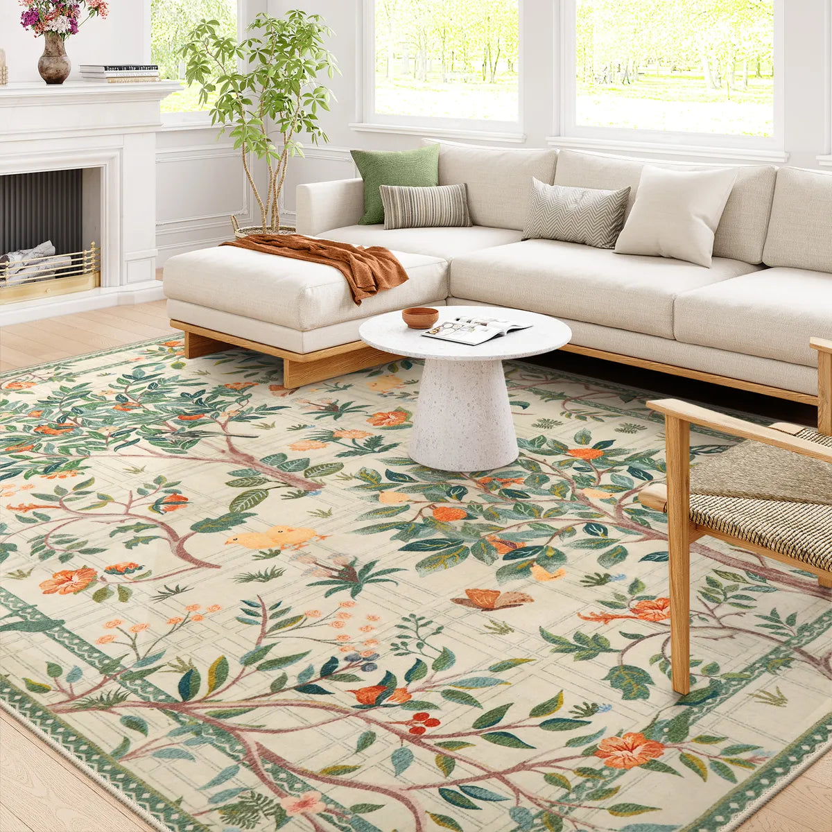 Elowen Washable Boho Forest Botanical Green Rug Rugs Lahome