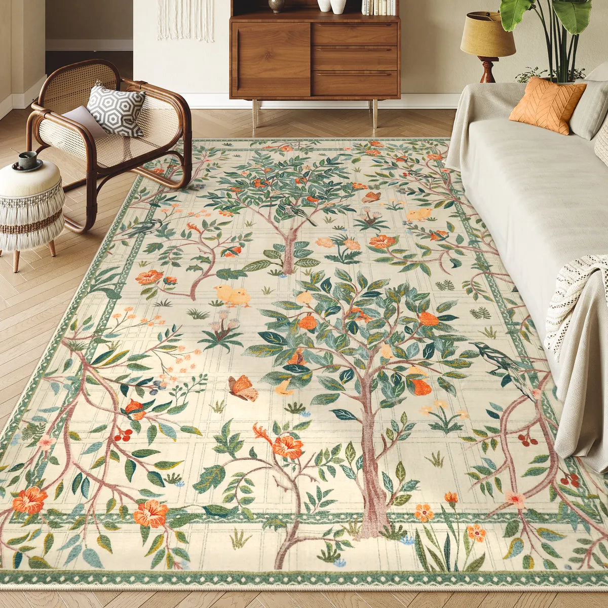 Elowen Washable Boho Forest Botanical Green Rug Rugs Lahome 8' x 10'