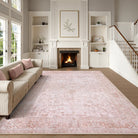 Elysee Washable Vintage Traditional Medallion Pink Rug Area Rugs Lahome