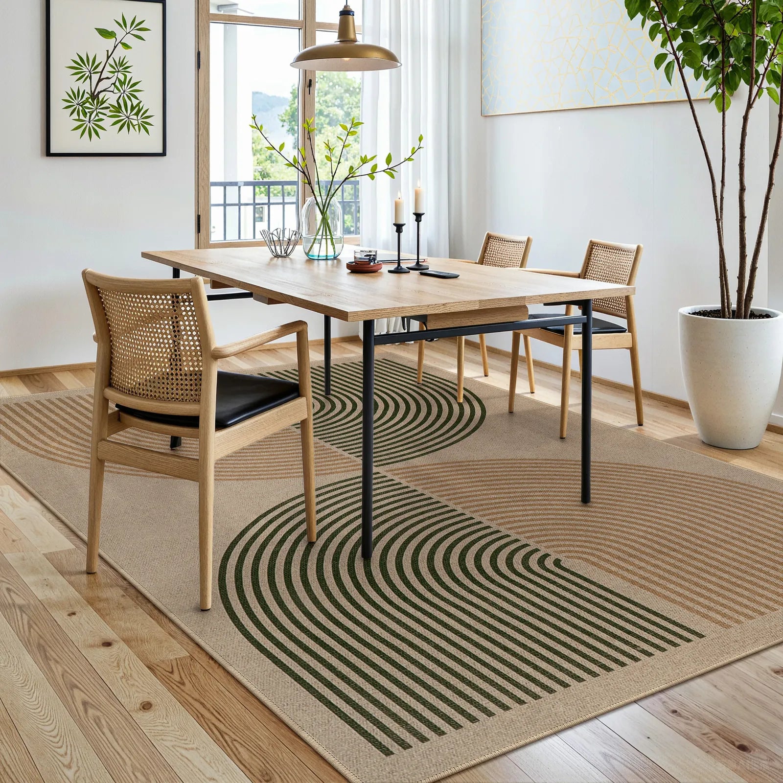 Enfys Washable Modern Rainbow Easy Jute Black/Beige Indoor/Outdoor Rug Clearance Rugs Lahome