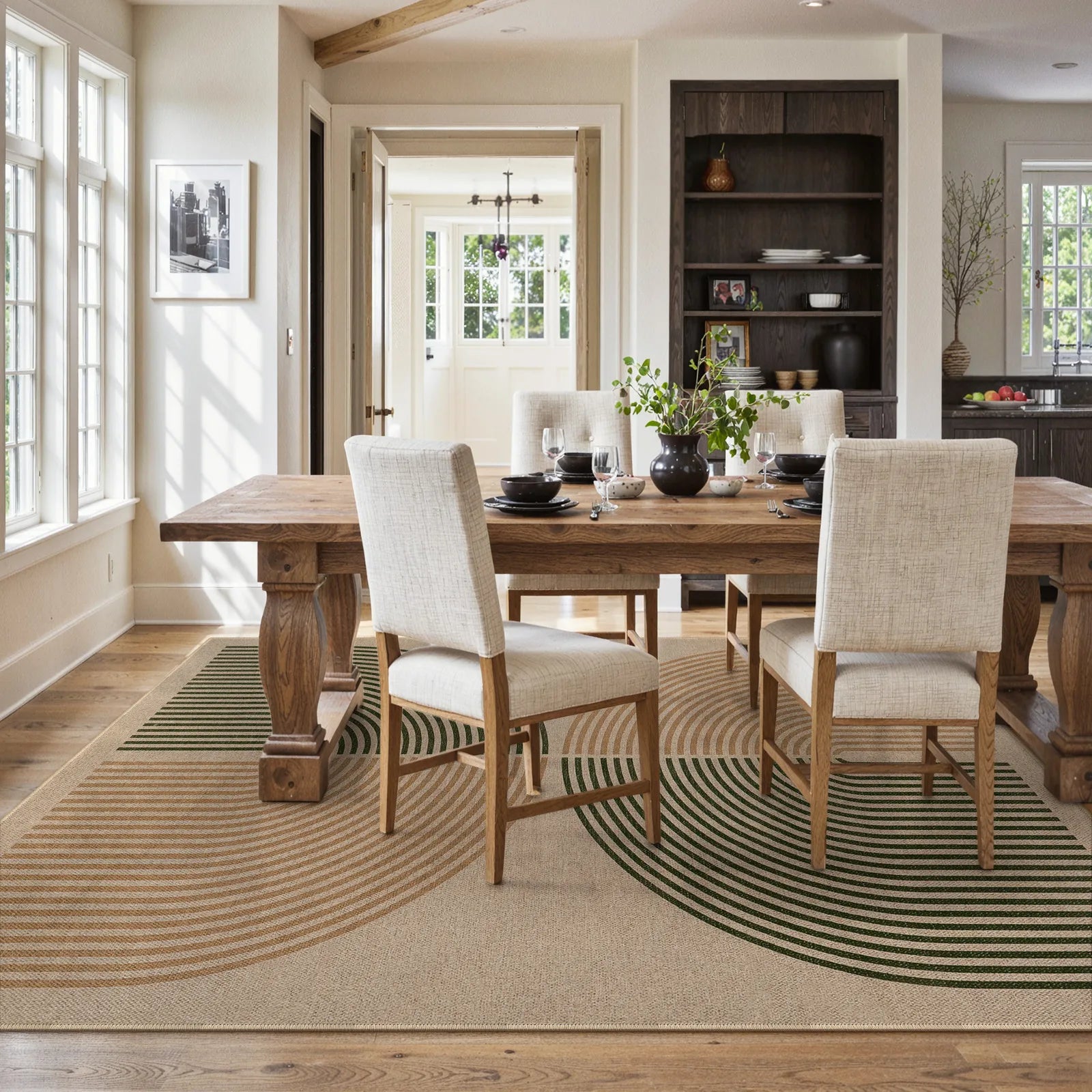 Enfys Washable Modern Rainbow Easy Jute Black/Beige Indoor/Outdoor Rug Clearance Rugs Lahome
