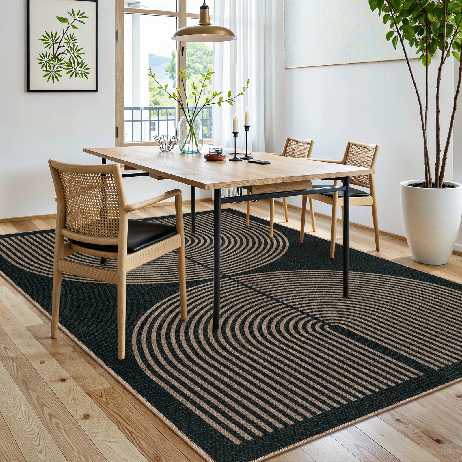 Enfys Washable Modern Rainbow Easy Jute Black/Grey Indoor/Outdoor Rug Clearance Rugs Lahome