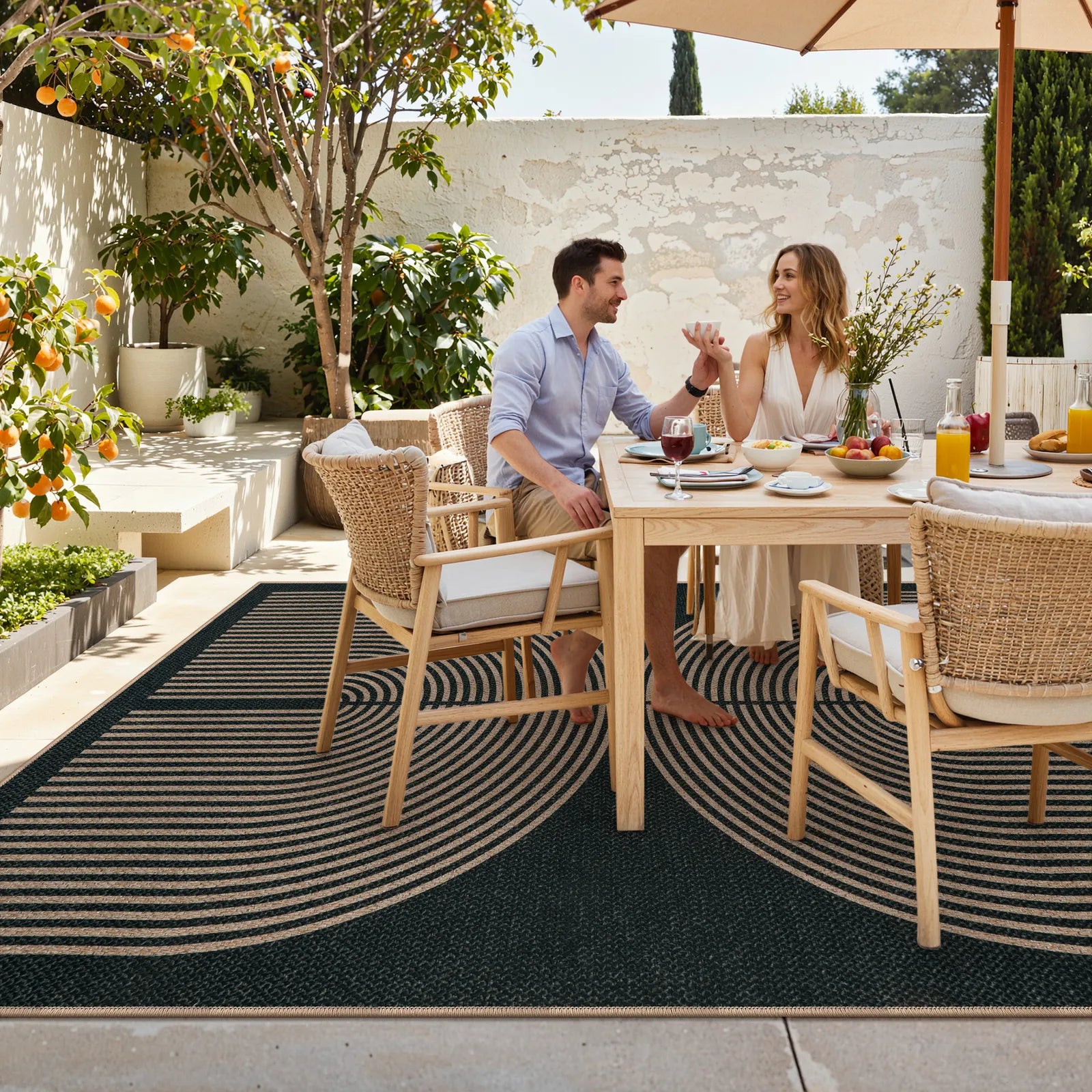 Enfys Washable Modern Rainbow Easy Jute Black/Grey Indoor/Outdoor Rug Clearance Rugs Lahome