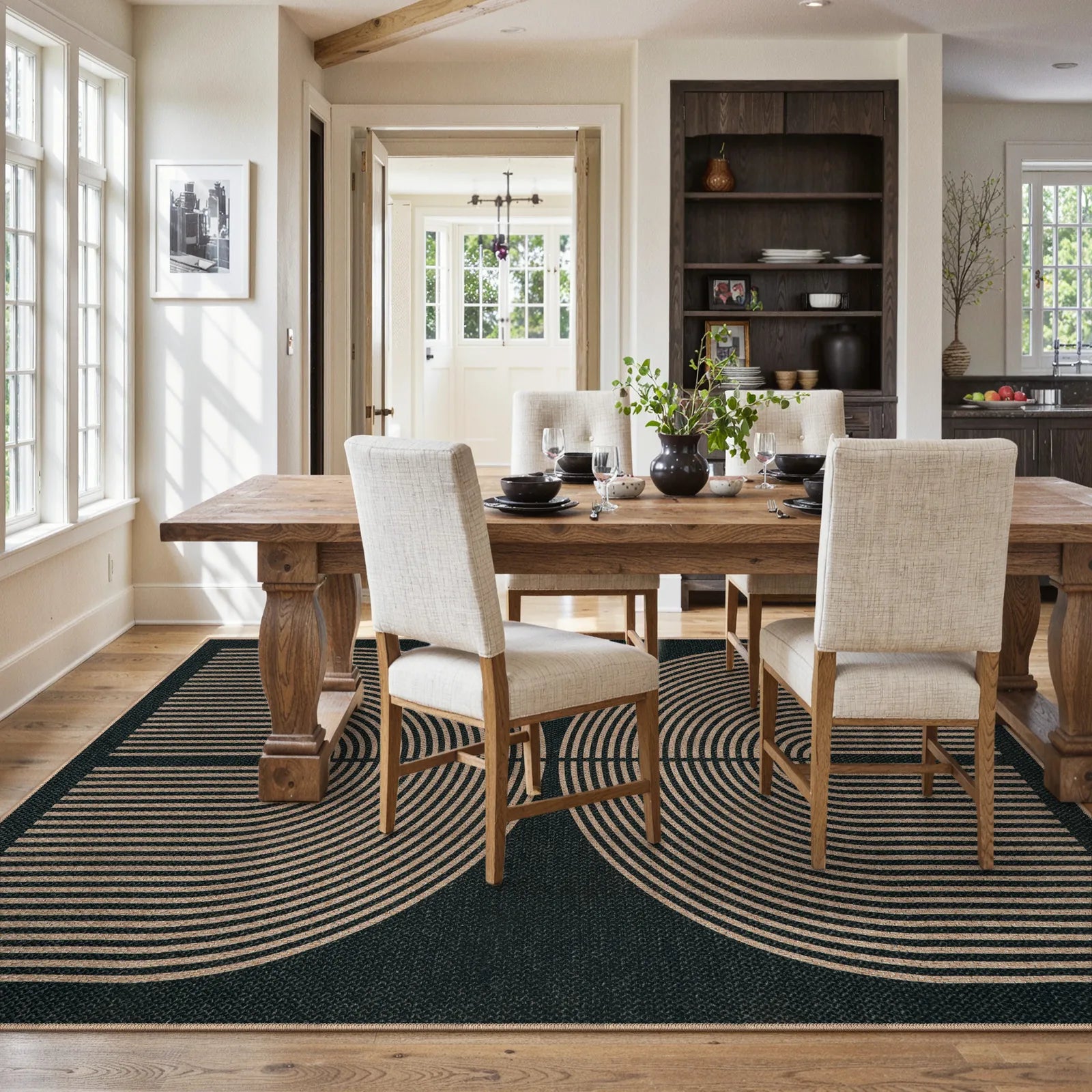 Enfys Washable Modern Rainbow Easy Jute Black/Grey Indoor/Outdoor Rug Clearance Rugs Lahome