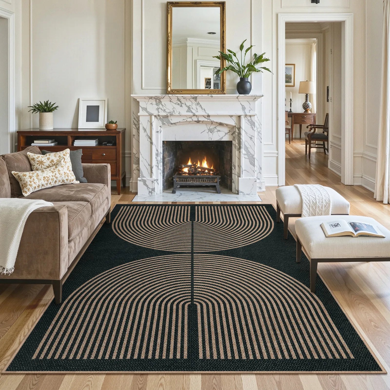 Enfys Washable Modern Rainbow Easy Jute Black/Grey Indoor/Outdoor Rug Clearance Rugs Lahome 8' x 10'