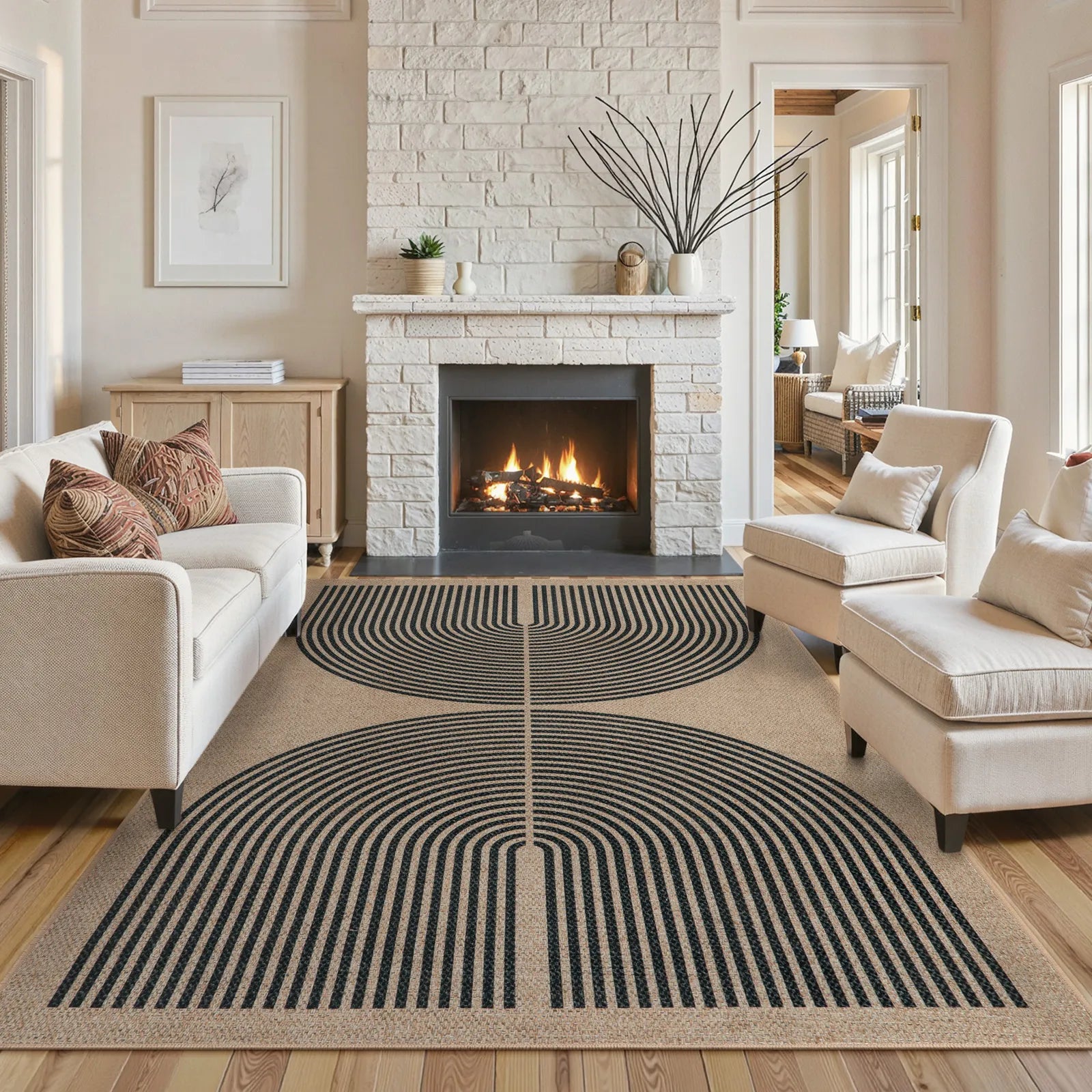 Enfys Washable Modern Rainbow Easy Jute Black Indoor/Outdoor Rug Clearance Rugs Lahome 8' x 10'