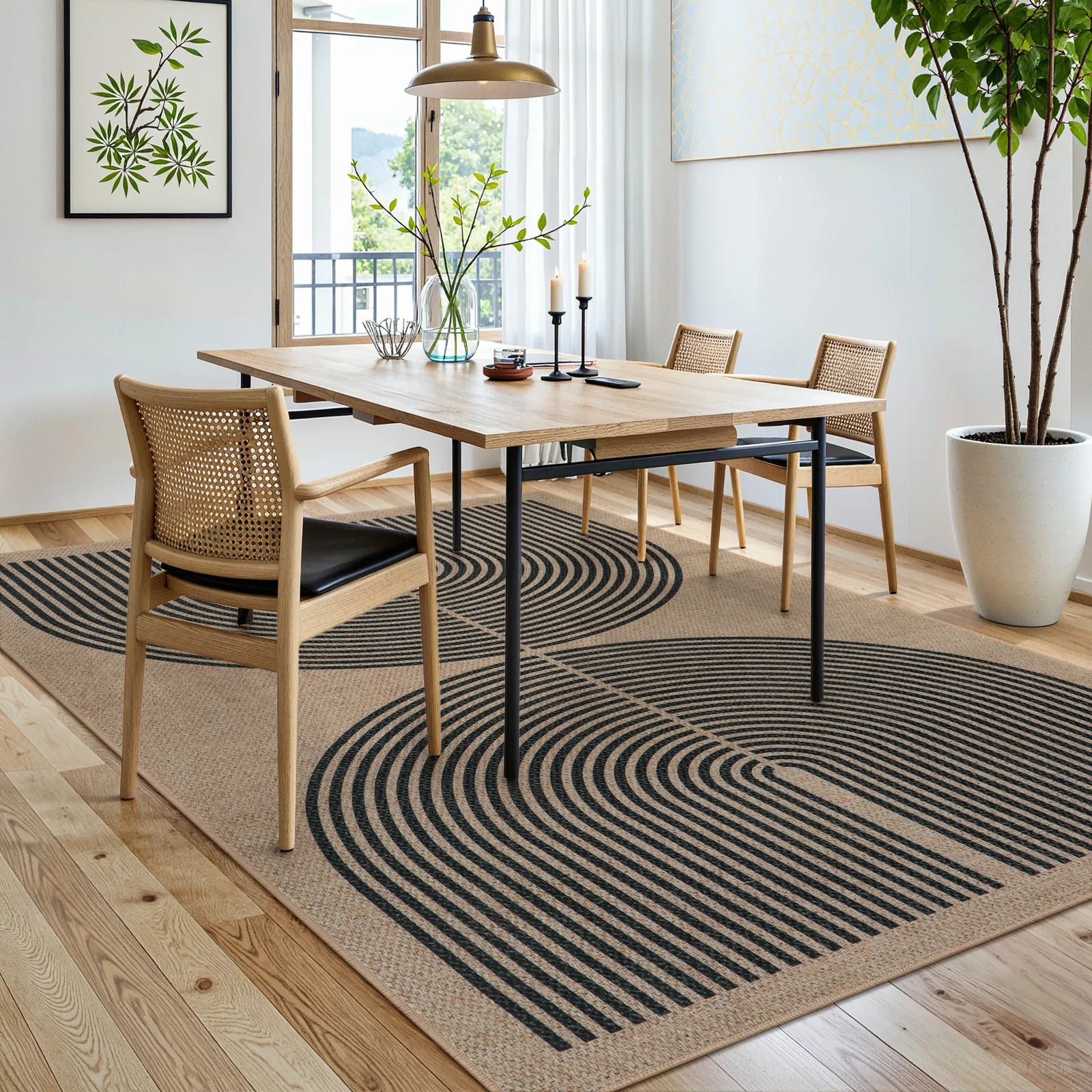 Enfys Washable Modern Rainbow Easy Jute Black Indoor/Outdoor Rug Clearance Rugs Lahome 9' x 12'
