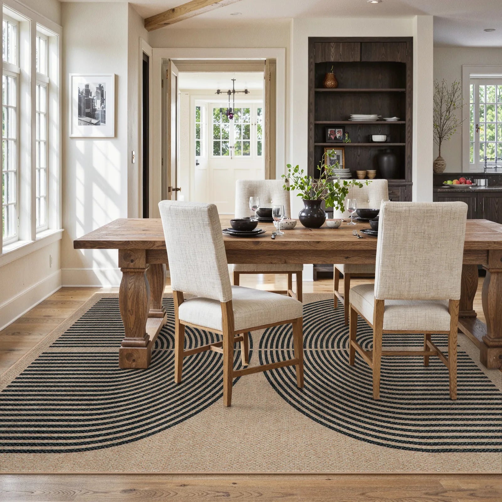 Enfys Washable Modern Rainbow Easy Jute Black Indoor/Outdoor Rug Clearance Rugs Lahome
