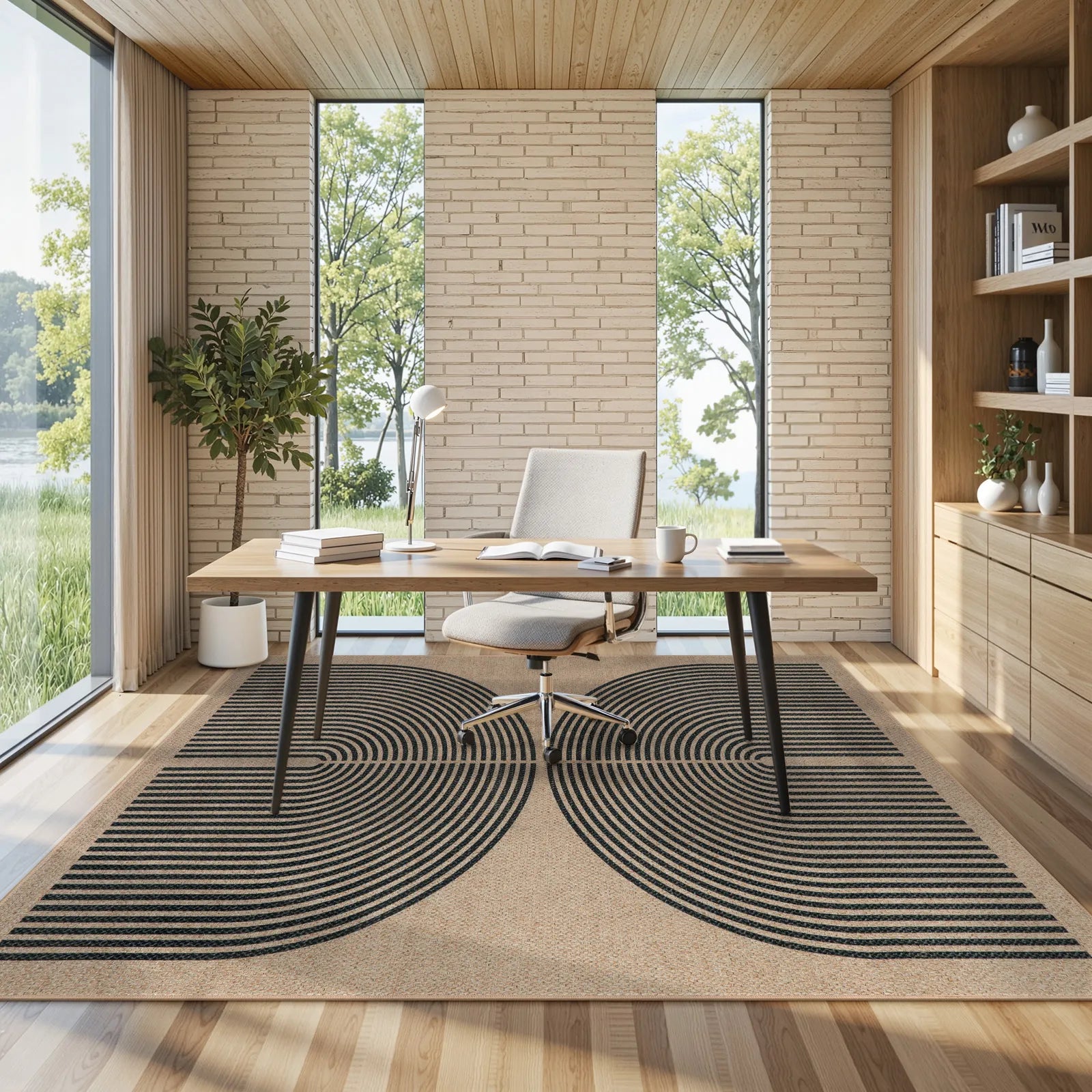 Enfys Washable Modern Rainbow Easy Jute Black Indoor/Outdoor Rug Clearance Rugs Lahome