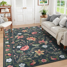 Fleurie Washable Boho Floral Charcoal Indoor/Outdoor Area Rug Area Rugs Lahome