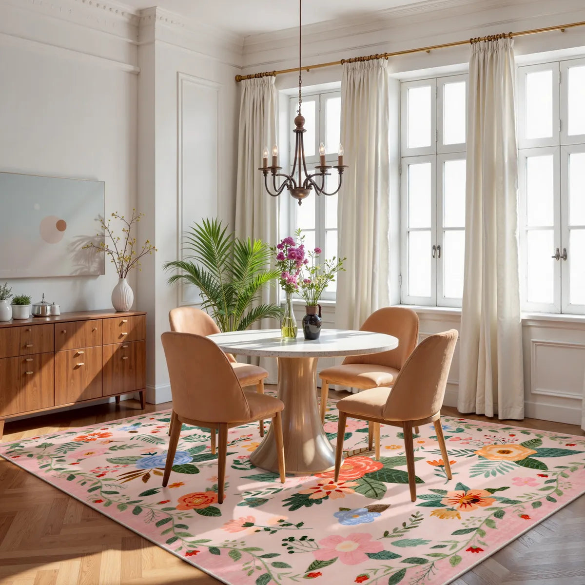 Fleurin Washable Floral Garden Pink Rug Area Rugs Lahome