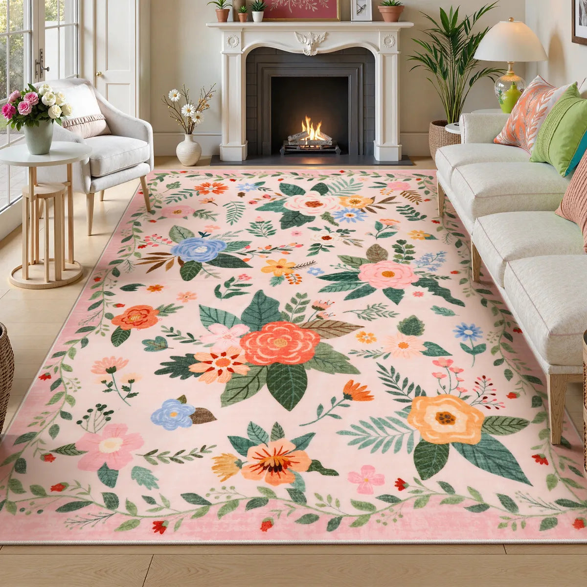 Fleurin Washable Floral Garden Pink Rug Area Rugs Lahome
