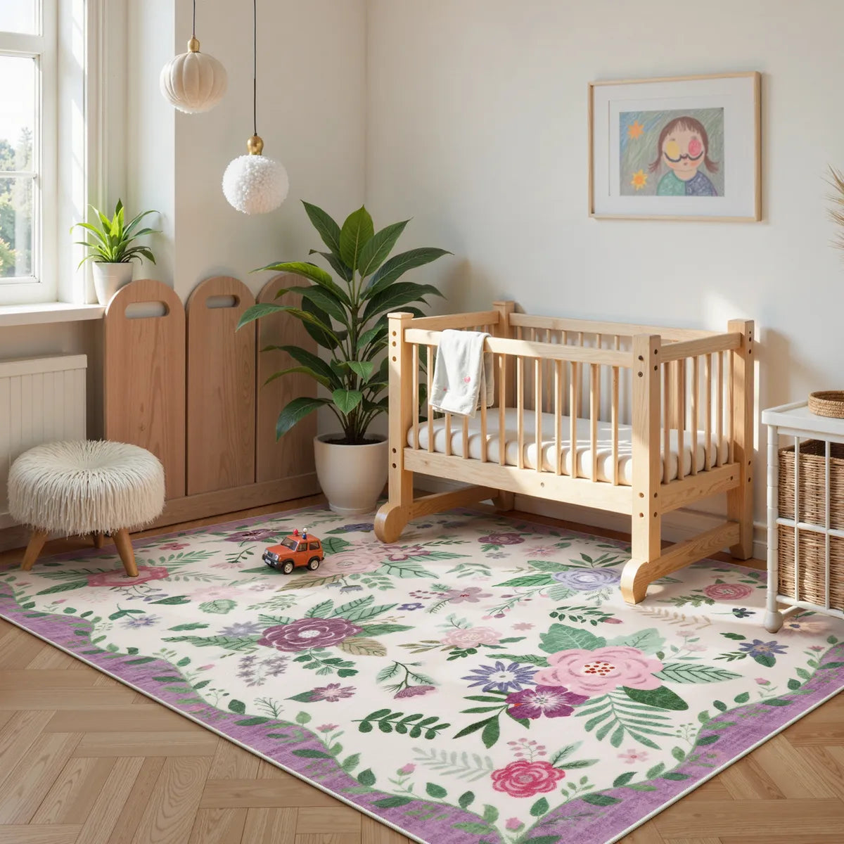 Fleurin Washable Floral Garden Purple Rug Rugs Lahome