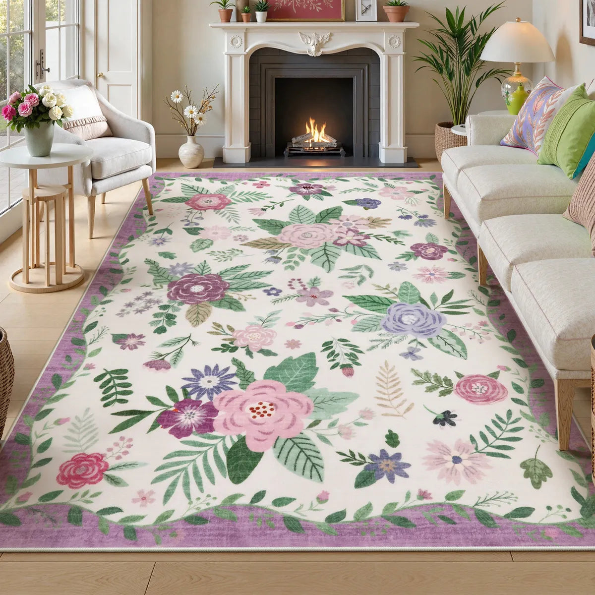 Fleurin Washable Floral Garden Purple Rug Rugs Lahome 8' x 10'