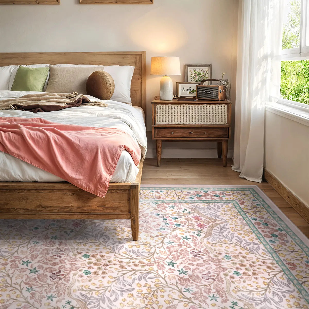 Giverny Washable Maximalism Vintage French Floral Pink Rug Rugs Lahome